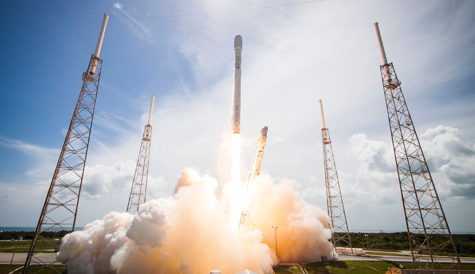 A SpaceX Falcon 9 rocket carries ORBCOMM into orbit