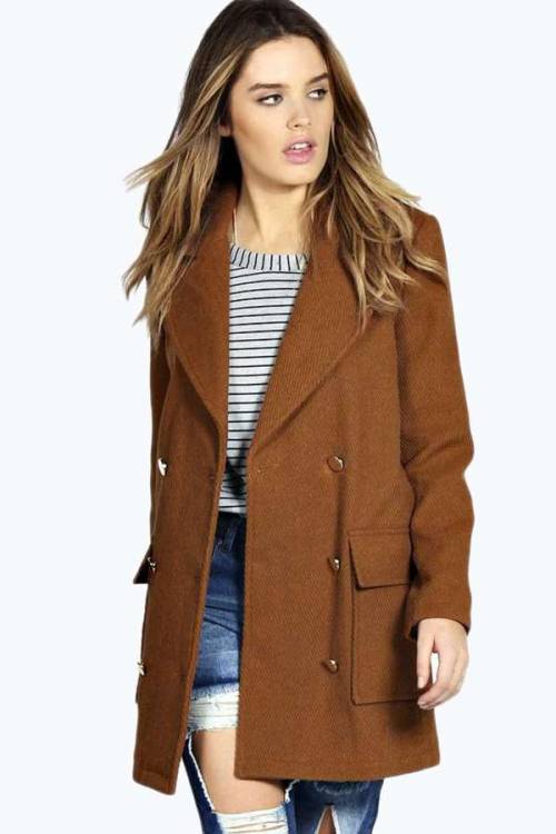 Hollie Double Breasted Wool Mix Twill Coat by Boohoo...