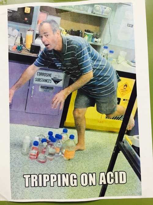 scientist trips over acid
