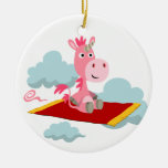 Cute Cartoon Unicorn's Magic Carpet Ride Ornament Round Ceramic Ornament