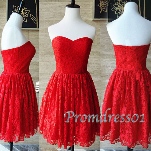 qpromdress: 2015 red lace vintage strapless prom dress