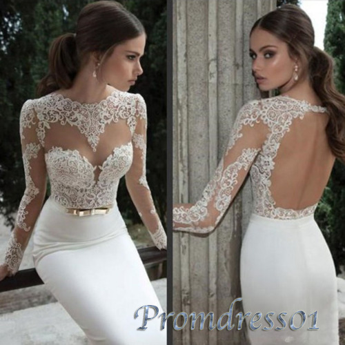 2015 white lace open back prom dress