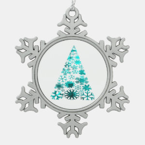 Christmas Tree of Snowflakes Green Mottled teal.pn Ornament