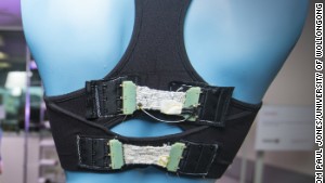The bra is just a crude prototype for now, enhanced with strips of smart fabric.