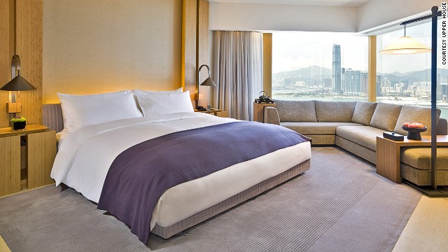 The Upper House occupies the top 13 floors of a 50-story building in the heart of Hong Kong's business district. Rooms offer views across the harbor and city.
