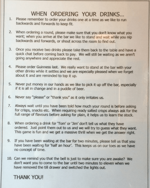 rules for ordering drinks... I think it's sarcasm.