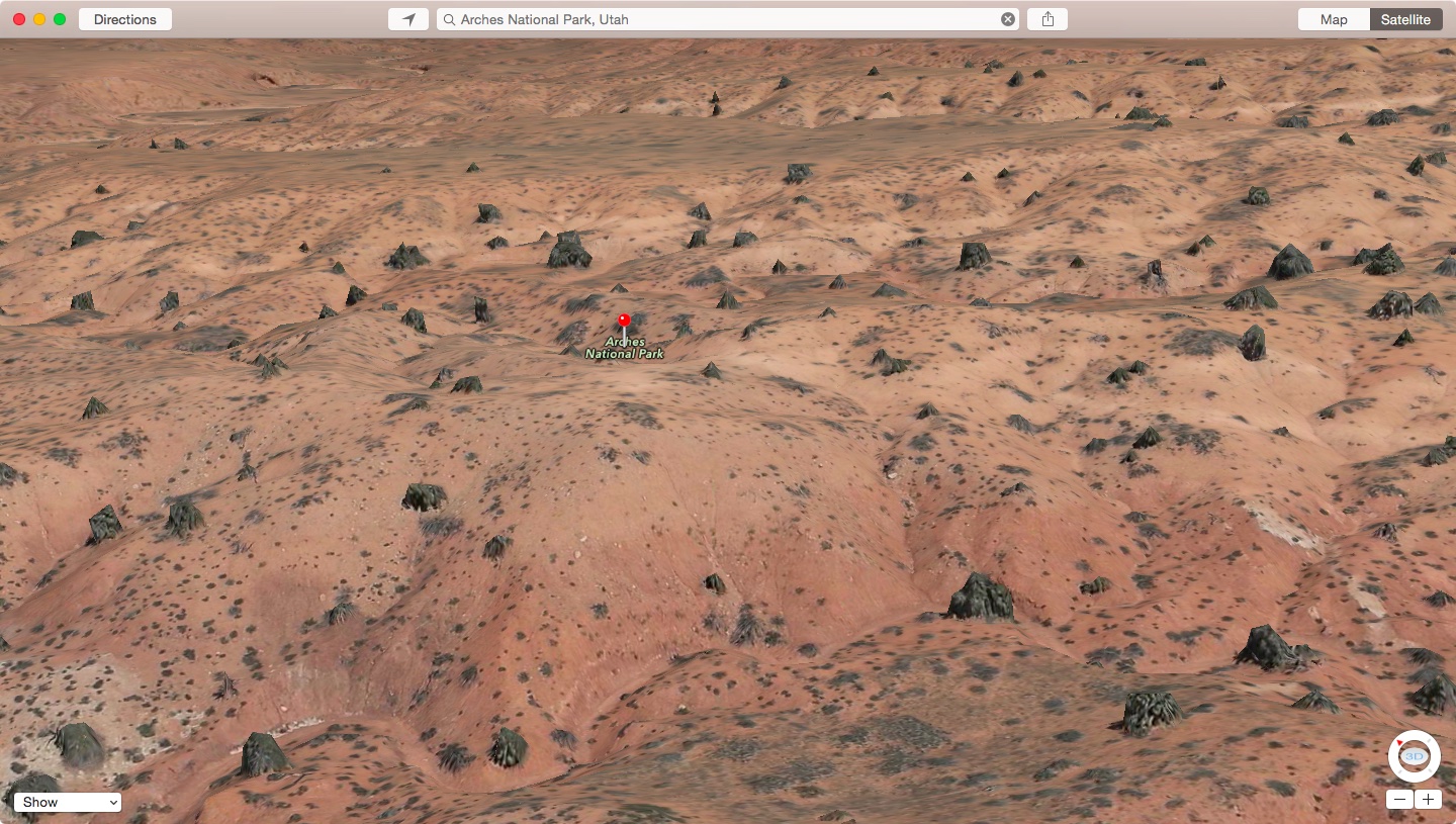 Apple Maps Flyover Arches National Park in Utah