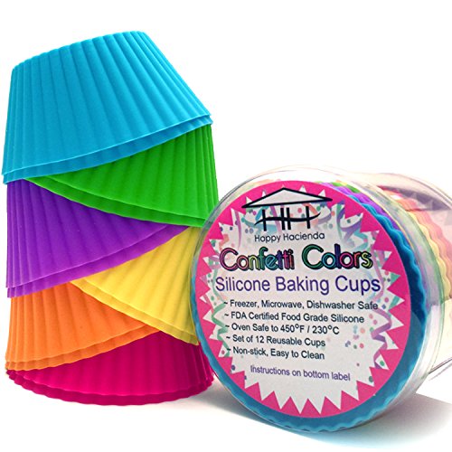 Confetti Colors Silicone Baking Cups - Set of 12 Reusable Muffin/Cupcake Liners in Festive Colors