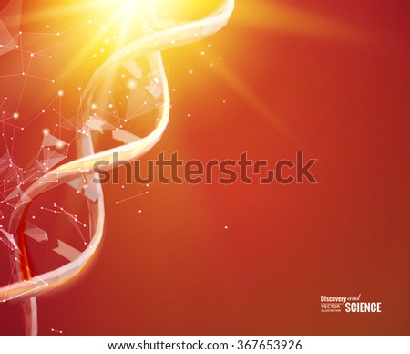 Science template for your card, red wallpaper or banner with a DNA molecules of polygons. Wire
