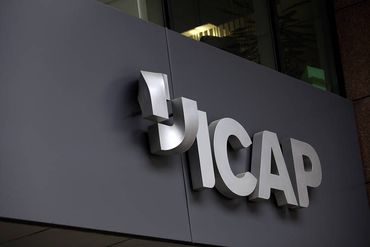 The ICAP logo is seen on the company headquarters in London.