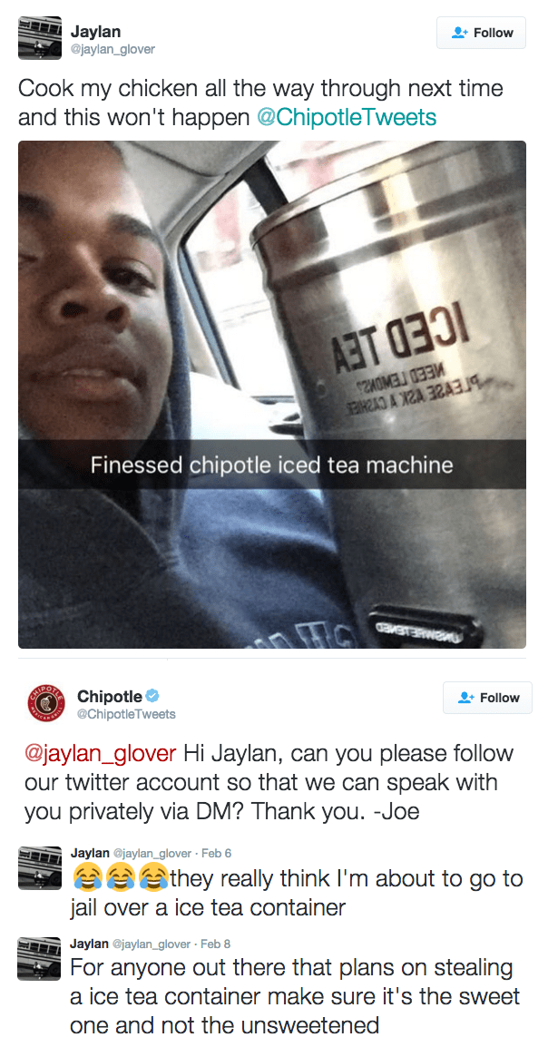 guy stole tea from chipotle over undercooked chicken