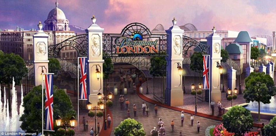 Attraction: Developers have unveiled plans to build one of the biggest theme parks in the world in Britain. The £2billion, 872-acre entertainment complex will create an estimated 27,000 jobs