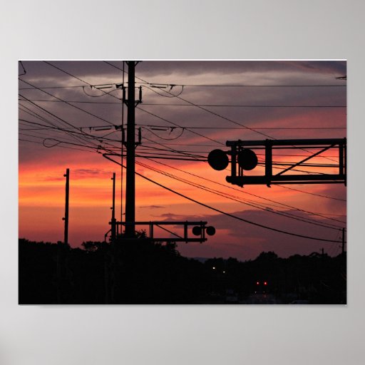 Railroad Crossing Sunset Poster