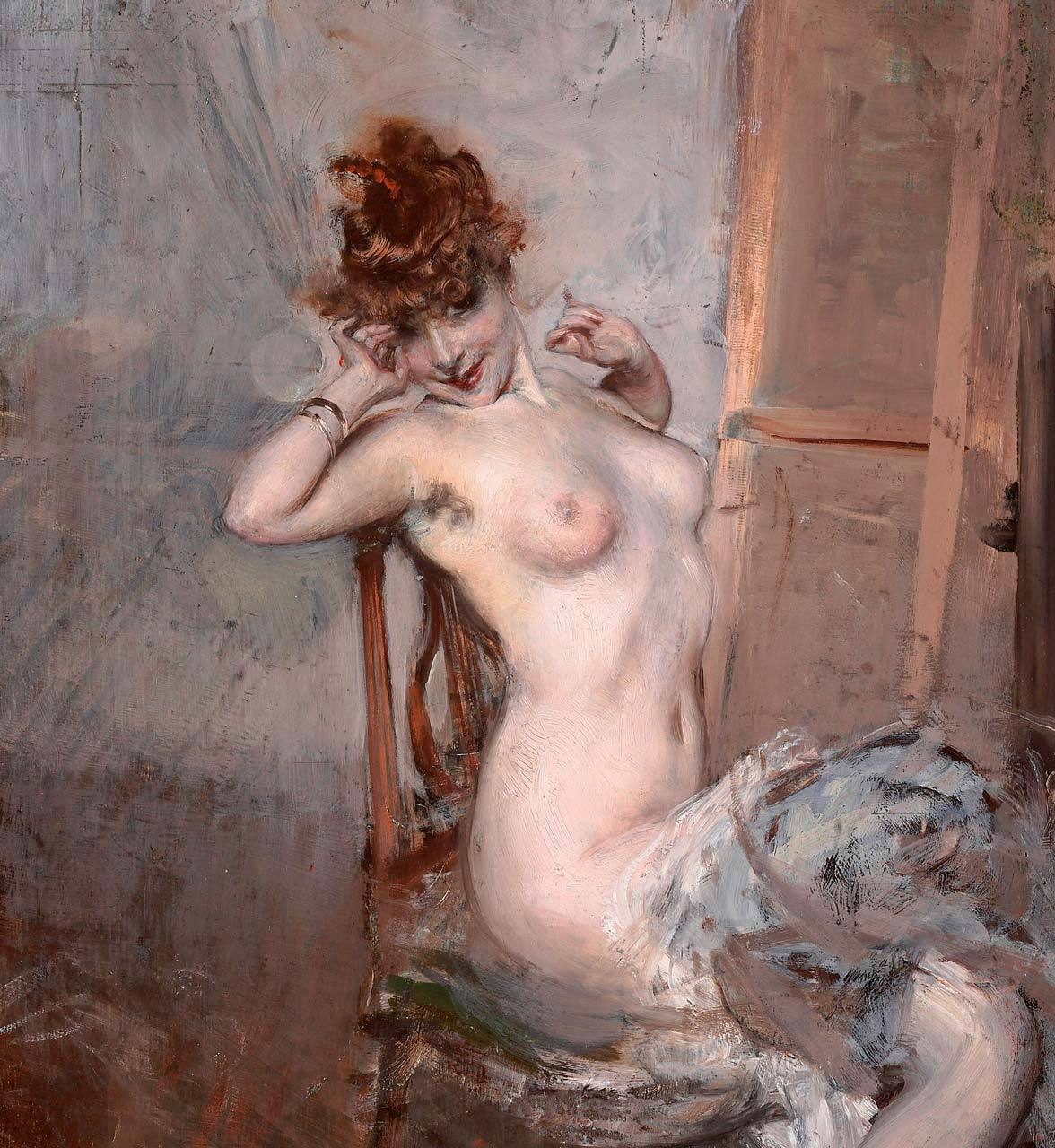 Giovanni Boldini - Sitting Female Nude