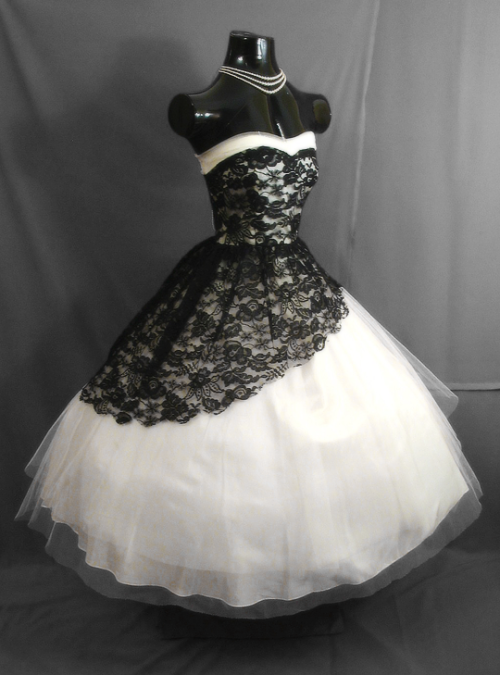 1950s Strapless Black and White Party Dress