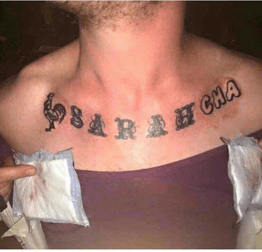 funny dating image sriracha covers up ex girlfriend name tattoo