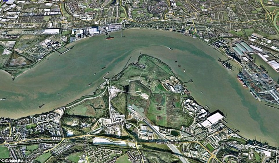 That's entertainment: Swanscombe Penninsula, as it appears on Google Earth, has handy links with London