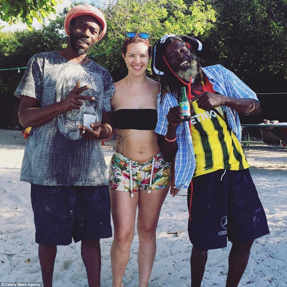 Claira pictured making friends at Tobago Cays. On her travels she's met total strangers who have become friends for life 