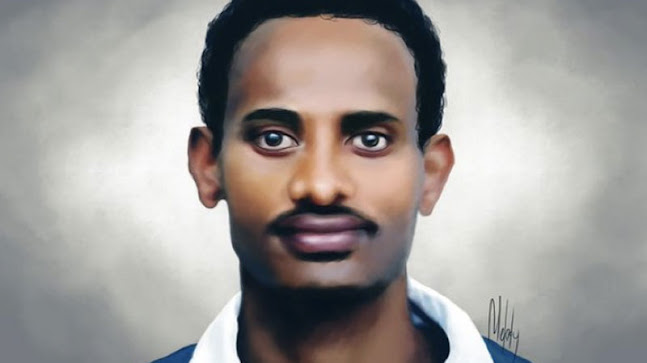 Photo-based graphic of Zelalem Workagegnehu by Melody Sundberg. Image used with permission.