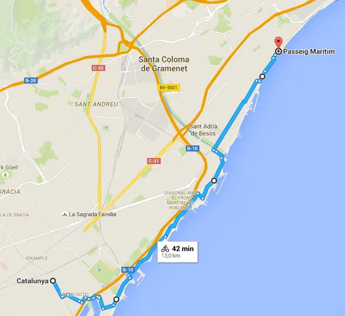 Rota de Bicicleta entre Barcelona e Badalona