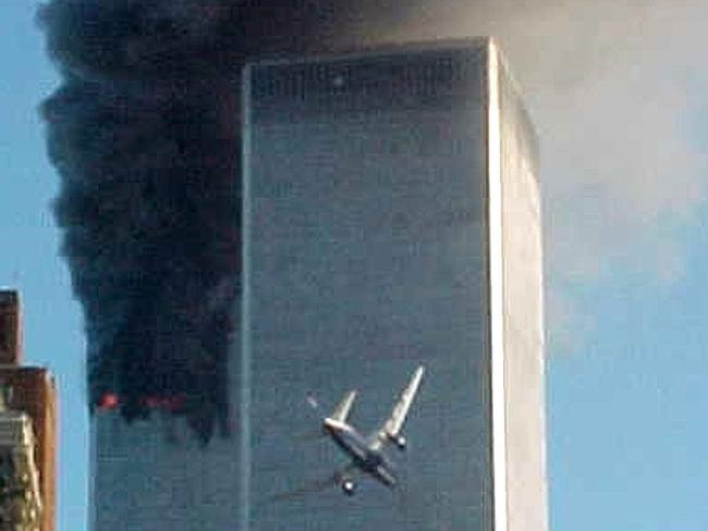 Video still of hijacked commercial aircraft about to fly into second tower of World Trade Centre.