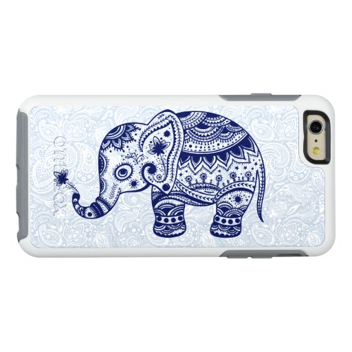 Cute Navy Blue Elephant Floral Illustration OtterBox iPhone 6/6s Plus Case