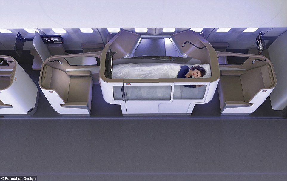 This premium cabin seating concept from Atlanta-based Formation Design includes several 'super throne' seats as individual suites