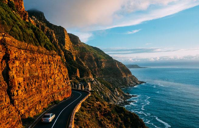 Stunning views of mountains and Ocean on Chapmans Peak Drive South Africa