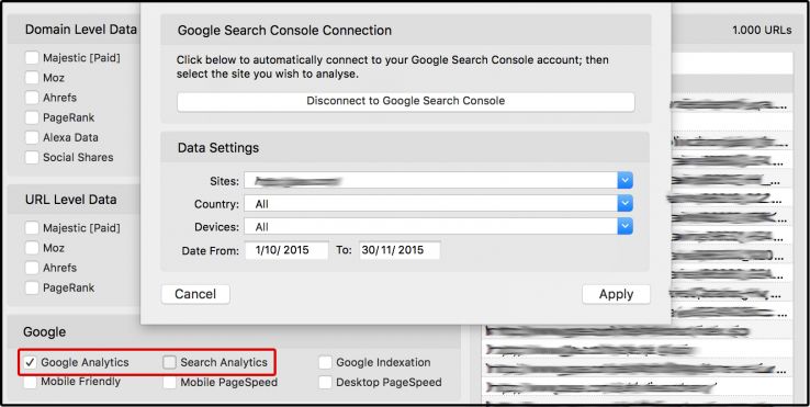 Connecting URL Profiler to Google Search Console