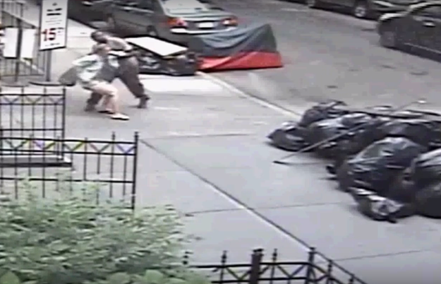 The 27-year-old unidentified woman was walking on the sidewalk Monday, when the man approached her from behind, grabbed her waist, shoved a bag of feces down her pants and grabbed her buttocks, the NYPD said.