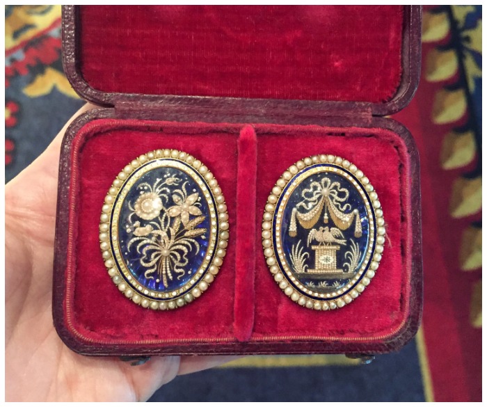 Two incredible antique Georgian seed pearl brooches. At Landsberg and Son Antiques.
