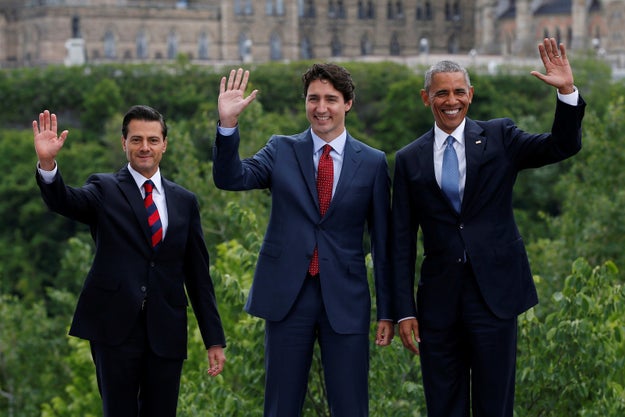 U.S. President Barack Obama, Canadian Prime Minister Justin Trudeau, and Mexican President Enrique Peña Nieto hung out Wednesday at the North American Leaders' Summit in Ottawa.