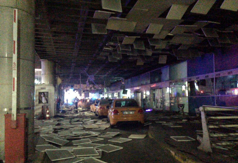 An entrance of the Ataturk Airport in Istanbul after explosions on Tuesday.