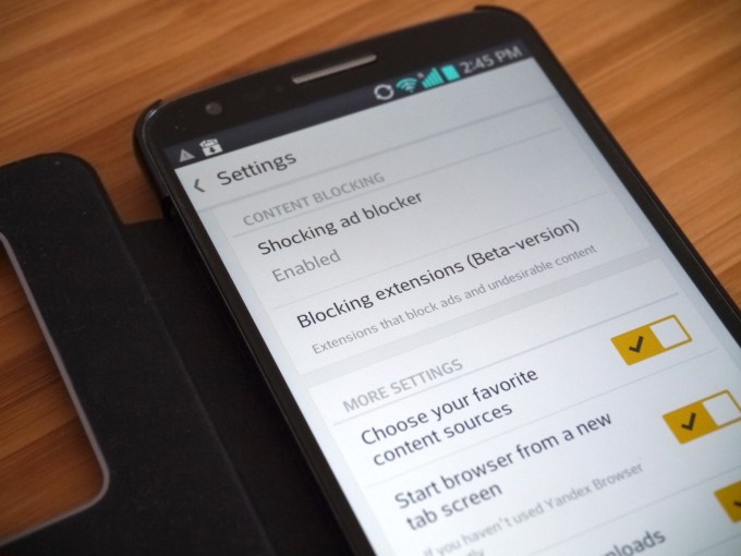 Yandex Android browser ad-blocking extensions