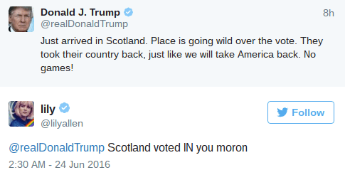 image twitter donald trump Donald Trump Got Immediately Called out on His Clueless Tweet About Brexit