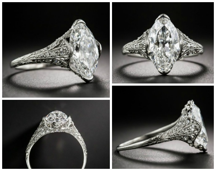 A beautiful antique engagement ring from Tiffany and Co, from the early 1900's. The center stone is just over 3 carats and it's perfect. At Lang Antiques. 