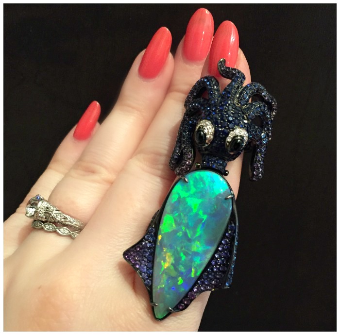 The most delightful Lydia Courteille ring, with a huge, glorious opal.