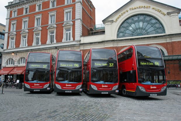 Buses outside Transport Museum in London