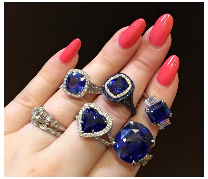 A hand full of glorious sapphire and diamond rings from Omi Prive.