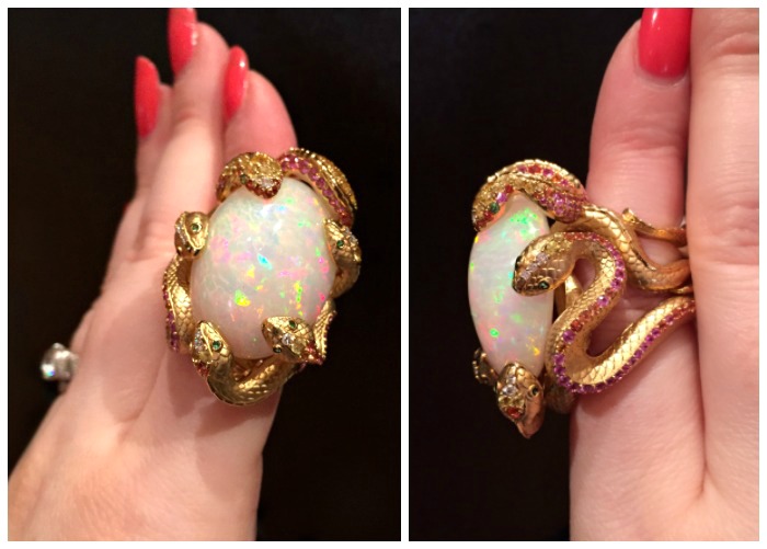 A glorious opal ring by Mousson Atelier, with a magnificent setting of snakes.