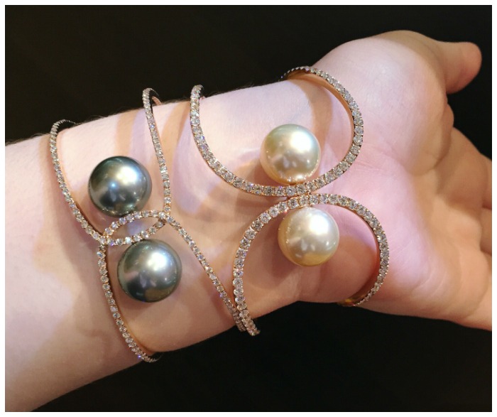 Stunning natural pearl and diamond cuff bracelets from Yoko Lodon.