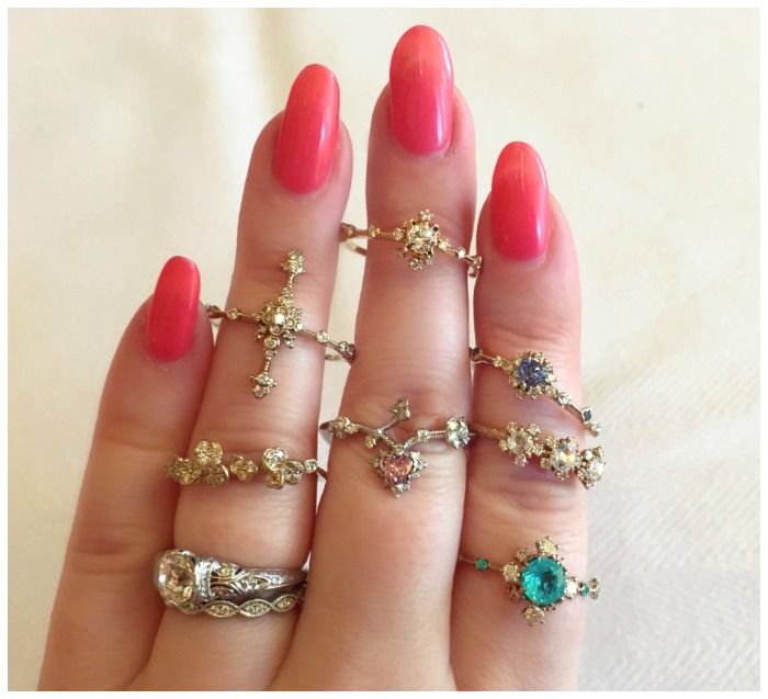 The prettiest little rings you ever did see. With diamonds and colored gemstones, by Kataoka.