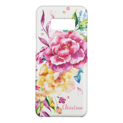 Custom Girly Chic Pink Pretty Watercolor Floral Case-Mate Samsung Galaxy S8 Case