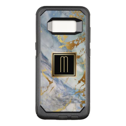 Pale Blue Marble Gold Monogram OtterBox Commuter Samsung Galaxy S8 Case