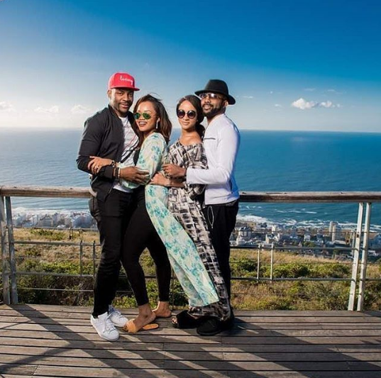 Couple goals! Banky W and Adesua pose with Ebuka and wife in S.A