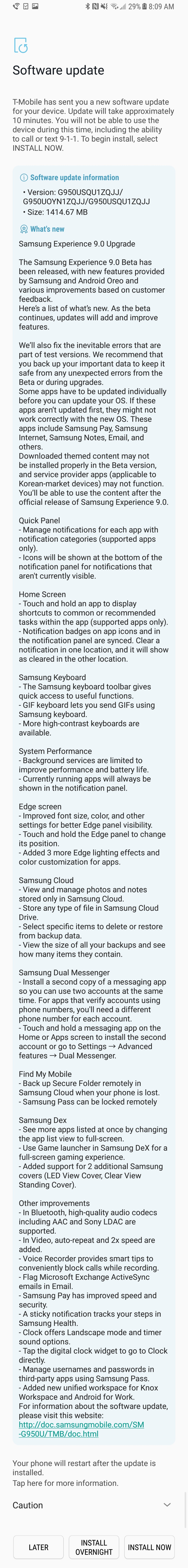 Galaxy S8 Android 8.0 Oreo Beta Changelog