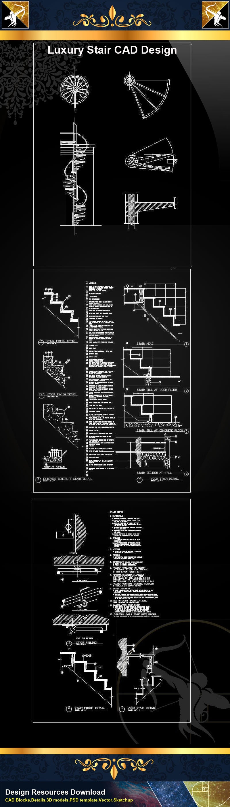 ★Luxury Stair Design CAD Drawings