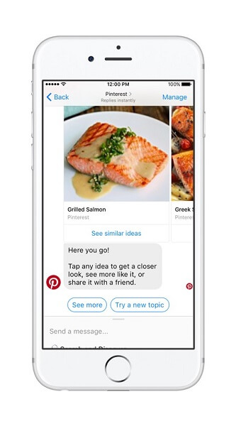 The Pinterest bot brings the power of Pinterest Search and recommendations to Messenger.