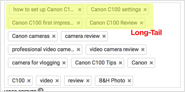 YouTube video tags long-tail keywords