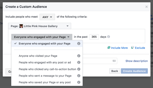 Facebook page engagement targets those who interacted with your business page.